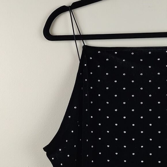 H&M Black Velvet Spaghetti Strap Rhinestone Studded Dress Y2K Size XXL - Picture 3 of 9